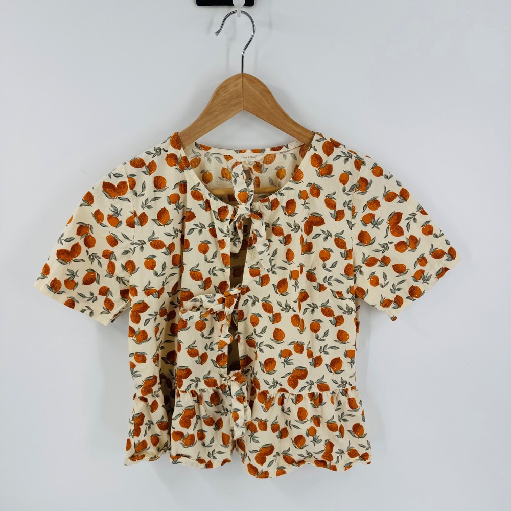 Cream & Orange Tie-Front Peplum Blouse